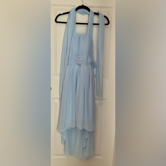 Baby Blue High Low Chiffon Halter Dress - Picture 1 of 2